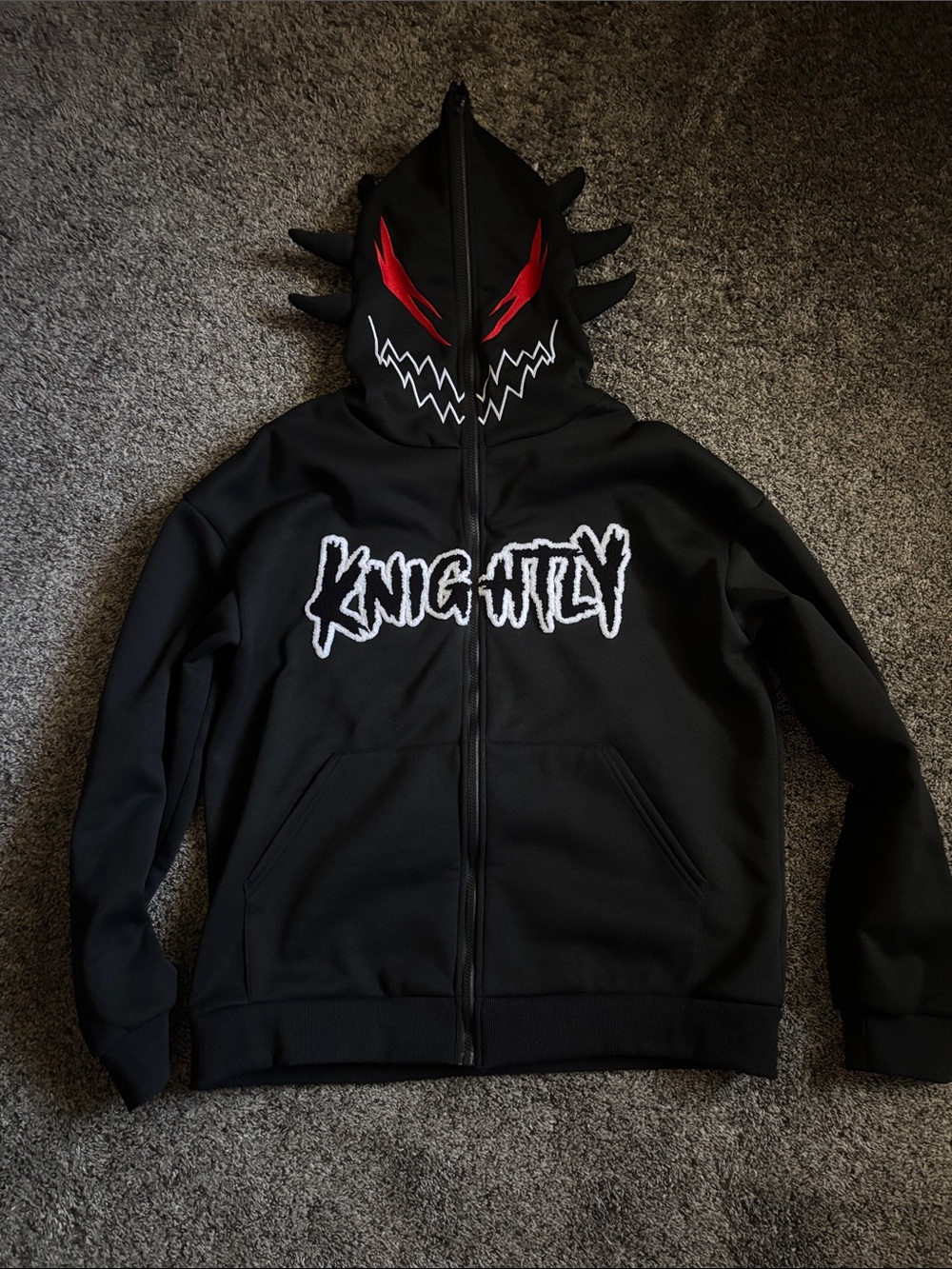 Black Zip-Up Men’s Hoodie with Red Face Hood Detail